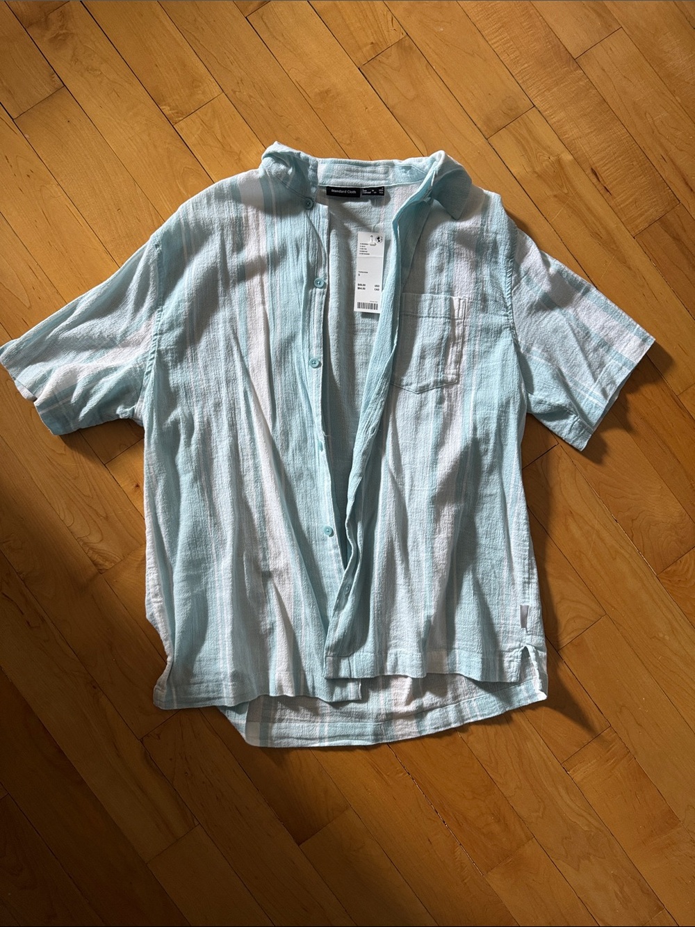 Light Blue Short Sleeve Button-Up Tee - brand new, tags on